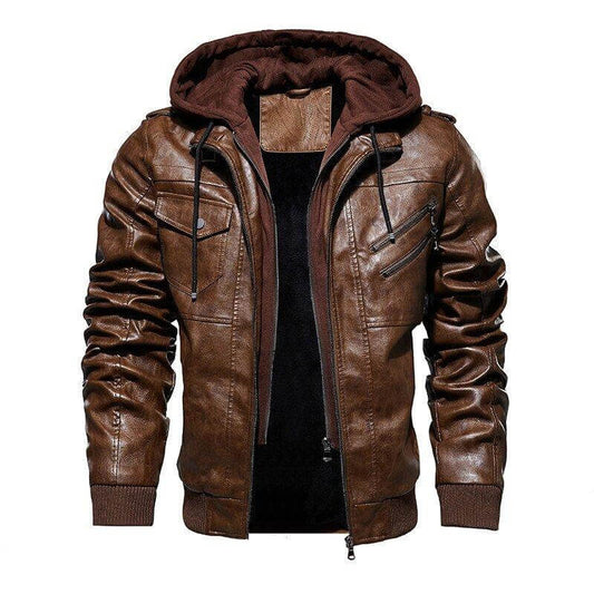 Veste Homme en Cuir Synthétique à Capuche Amovible