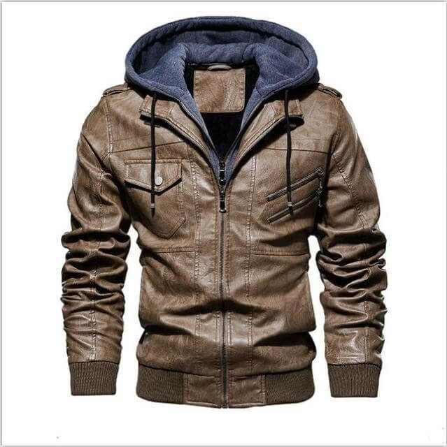 Veste Homme en Cuir Synthétique à Capuche Amovible