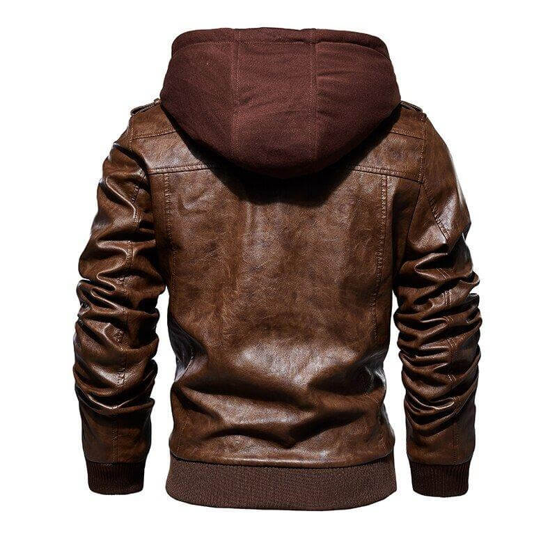 Veste Homme en Cuir Synthétique à Capuche Amovible