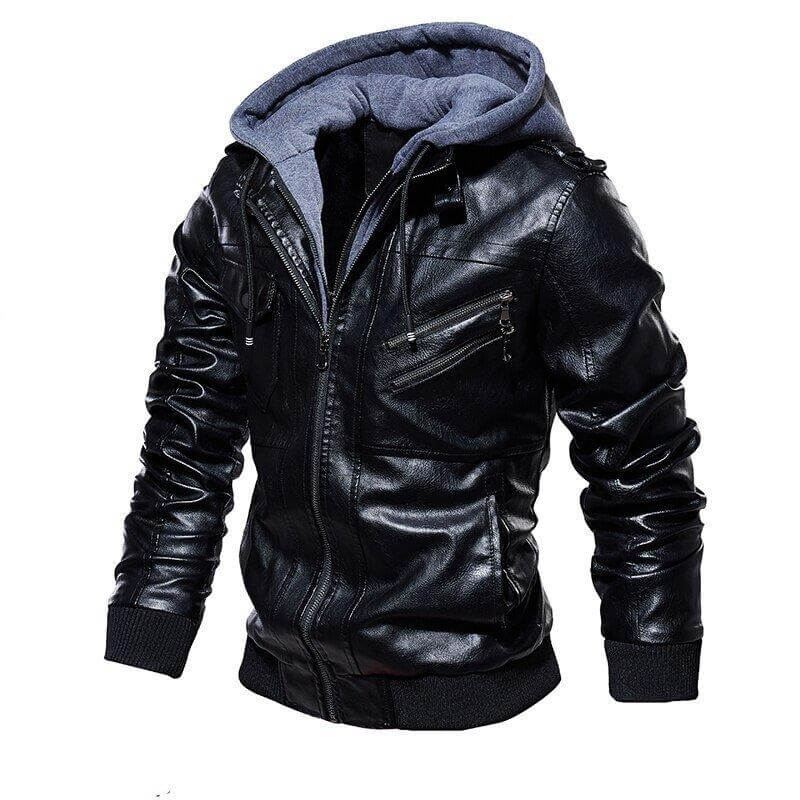 Veste Homme en Cuir Synthétique à Capuche Amovible