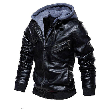 Veste Homme en Cuir Synthétique à Capuche Amovible