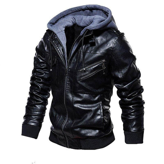 Veste Homme en Cuir Synthétique à Capuche Amovible